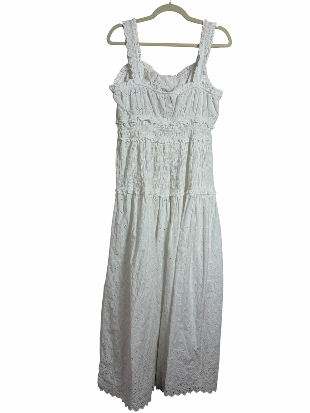 GAP x DÔEN Eyelet Midi Dress White Smocked Cotton Tiered Large NWT - Picture 6 of 10